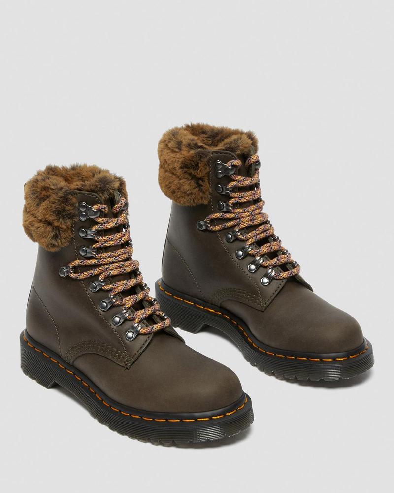 Dr Martens 1460 Serena Collar Faux Fur Forede Snørestøvler Dame Grå | DK 198VRW